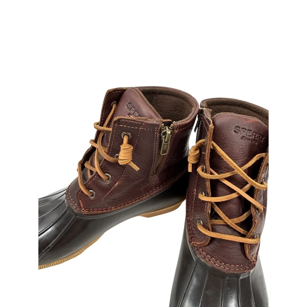 Sperry‎ Saltwater Duck Boots Brown Leather Rubber Ankle Rain Boots Women Size 10